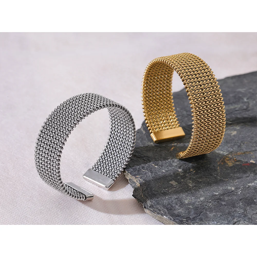 Hana bracelet side view with wide open-band silhouette